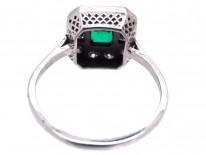 18ct White Gold, Emerald & Diamond Square Ring