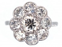 Edwardian 18ct Gold & Platinum Large Diamond Cluster Ring