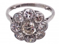 Edwardian 18ct Gold & Platinum Large Diamond Cluster Ring