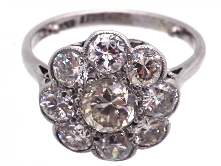 Edwardian 18ct Gold & Platinum Large Diamond Cluster Ring