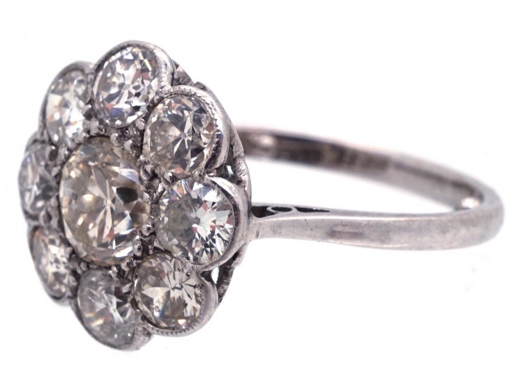 Edwardian 18ct Gold & Platinum Large Diamond Cluster Ring