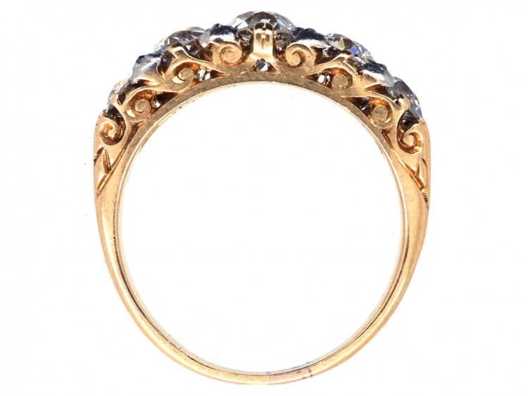 Victorian 18ct Gold Five Stone Diamond Carved Half Hoop Ring