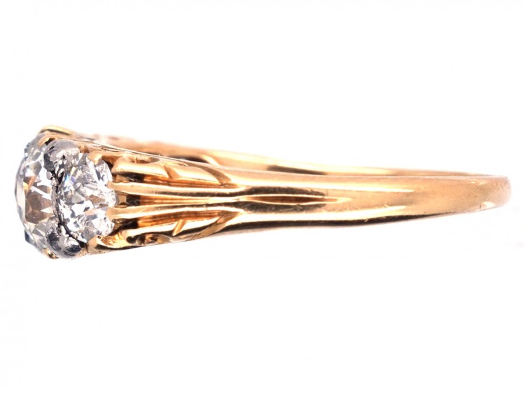 Victorian 18ct Gold Five Stone Diamond Carved Half Hoop Ring