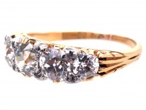 Victorian 18ct Gold Five Stone Diamond Carved Half Hoop Ring