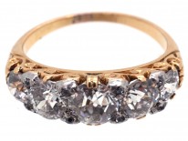 Victorian 18ct Gold Five Stone Diamond Carved Half Hoop Ring