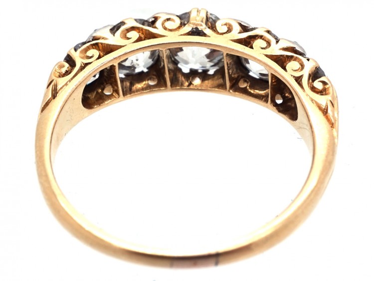 Victorian 18ct Gold Five Stone Diamond Carved Half Hoop Ring
