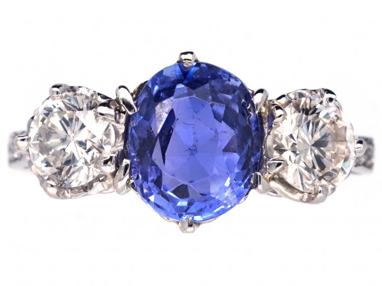 Sapphire & Diamond Three Stone Ring