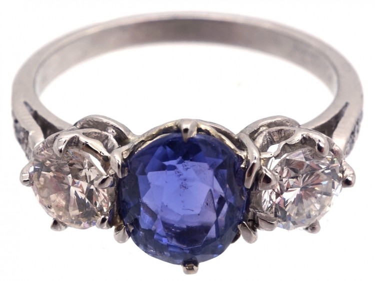 Sapphire & Diamond Three Stone Ring