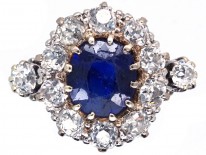 Edwardian Sapphire & Diamond Cluster Ring with Diamond Shoulders