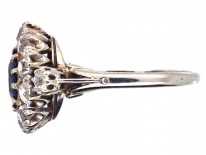 Edwardian Sapphire & Diamond Cluster Ring with Diamond Shoulders