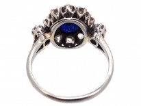 Edwardian Sapphire & Diamond Cluster Ring with Diamond Shoulders
