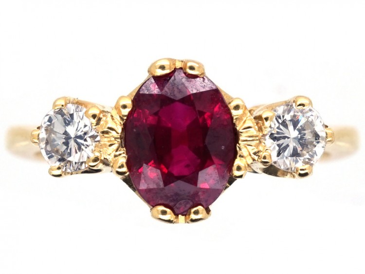 Ruby & Diamond Three Stone Ring