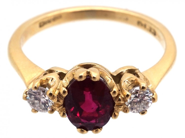 Ruby & Diamond Three Stone Ring