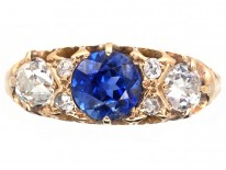 Victorian 18ct Gold Sapphire & Diamond Three Stone Ring