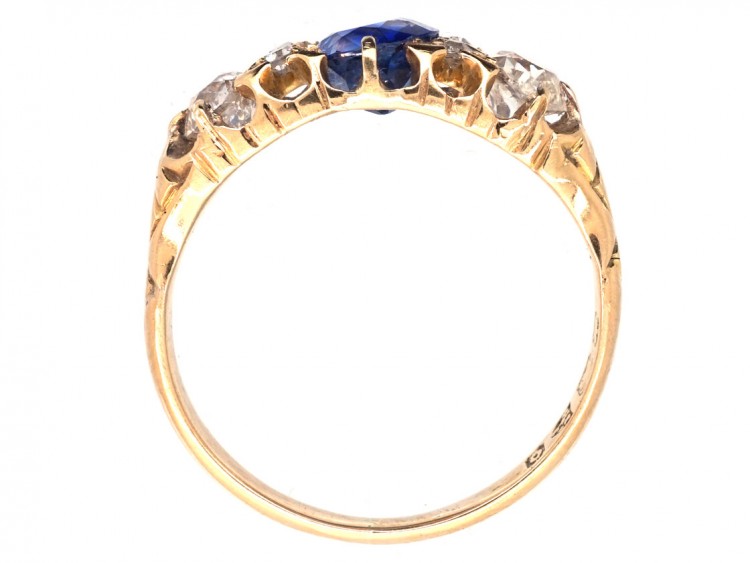 Victorian 18ct Gold Sapphire & Diamond Three Stone Ring