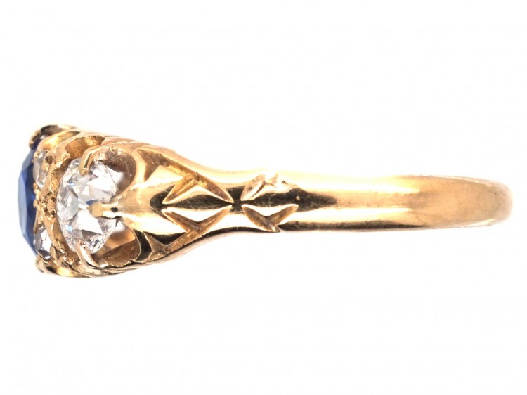 Victorian 18ct Gold Sapphire & Diamond Three Stone Ring
