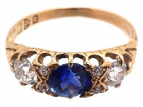Victorian 18ct Gold Sapphire & Diamond Three Stone Ring