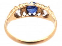 Victorian 18ct Gold Sapphire & Diamond Three Stone Ring