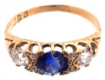 Victorian 18ct Gold Sapphire & Diamond Three Stone Ring
