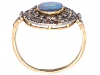 Edwardian Black Opal & Diamond Oval Cluster Ring