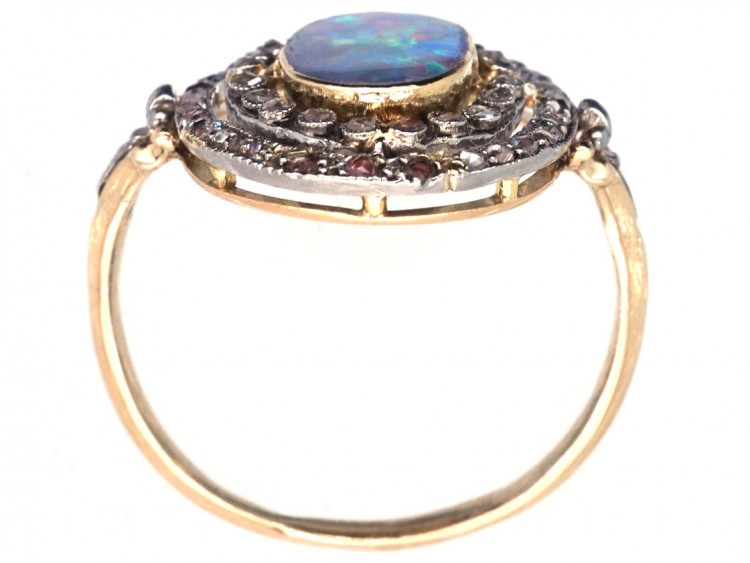 Edwardian Black Opal & Diamond Oval Cluster Ring