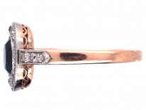 Art Deco Oval Sapphire & Diamond Ring with Diamond Shoulders