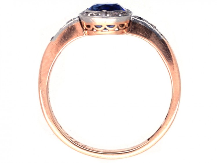 Art Deco Oval Sapphire & Diamond Ring with Diamond Shoulders