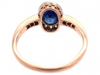 Art Deco Oval Sapphire & Diamond Ring with Diamond Shoulders