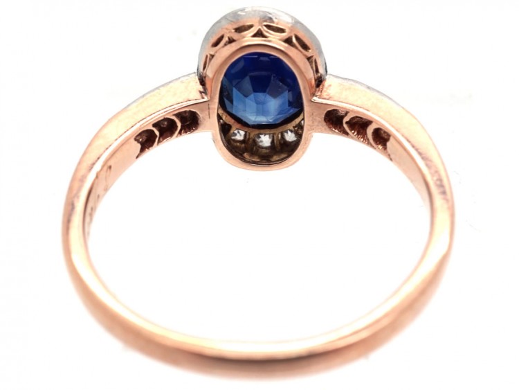 Art Deco Oval Sapphire & Diamond Ring with Diamond Shoulders
