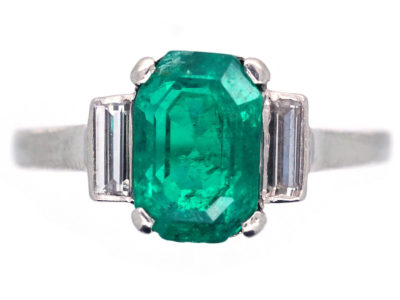 Art Deco Rectangular Emerald & Baguette Diamond Ring