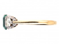Art Deco Emerald & Diamond Three Stone Ring