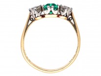 Art Deco Emerald & Diamond Three Stone Ring