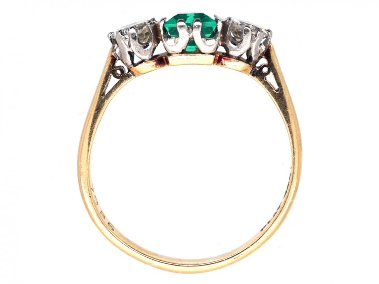 Art Deco Emerald & Diamond Three Stone Ring