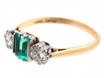 Art Deco Emerald & Diamond Three Stone Ring