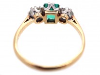 Art Deco Emerald & Diamond Three Stone Ring