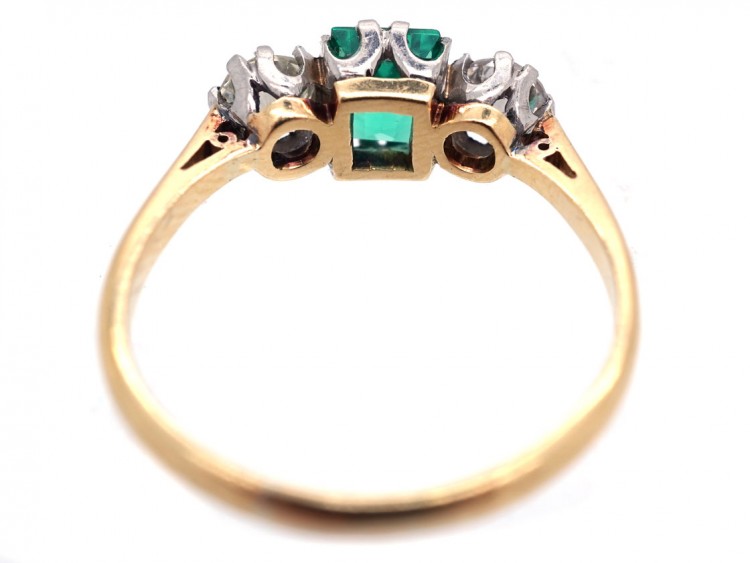 Art Deco Emerald & Diamond Three Stone Ring