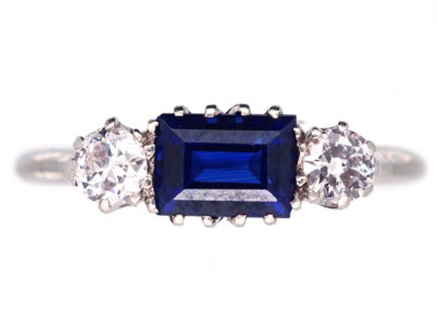 Art Deco Three Stone Sapphire & Diamond Ring