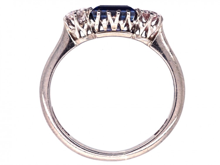 Art Deco Three Stone Sapphire & Diamond Ring