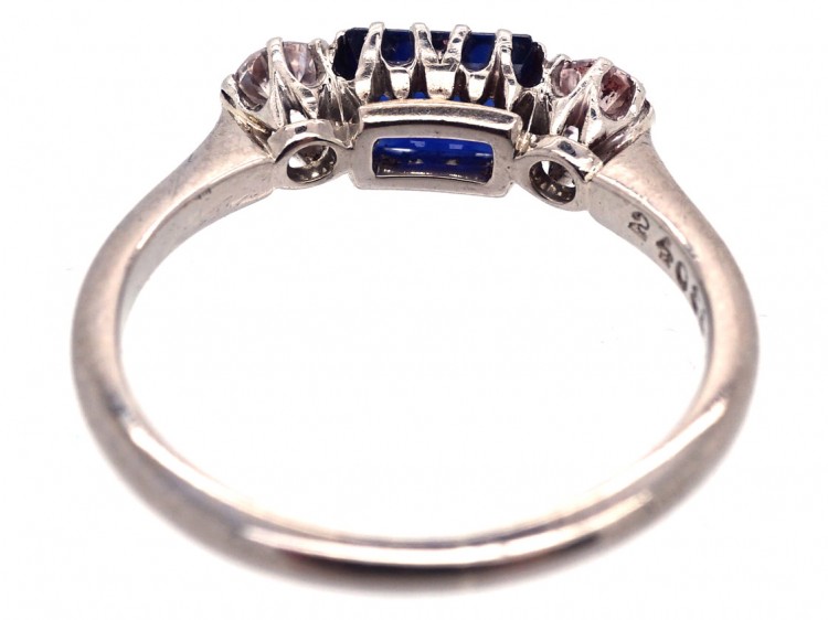 Art Deco Three Stone Sapphire & Diamond Ring