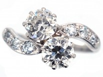Edwardian Two Stone Diamond Crossover Ring with Diamond Shoulders