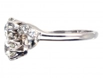 Edwardian Two Stone Diamond Crossover Ring with Diamond Shoulders