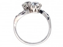 Edwardian Two Stone Diamond Crossover Ring with Diamond Shoulders