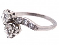 Edwardian Two Stone Diamond Crossover Ring with Diamond Shoulders