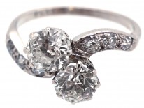 Edwardian Two Stone Diamond Crossover Ring with Diamond Shoulders