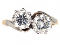 Edwardian 18ct White Gold, Two Stone Diamond Crossover Ring