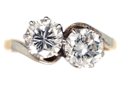 Edwardian 18ct White Gold, Two Stone Diamond Crossover Ring