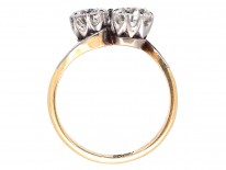 Edwardian 18ct White Gold, Two Stone Diamond Crossover Ring