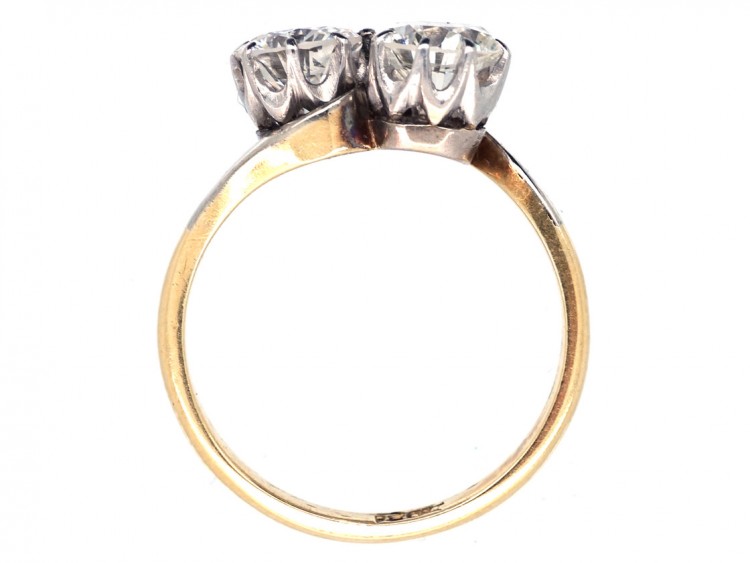 Edwardian 18ct White Gold, Two Stone Diamond Crossover Ring