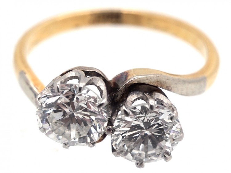 Edwardian 18ct White Gold, Two Stone Diamond Crossover Ring
