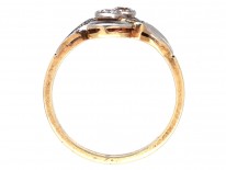 Art Deco Two Stone Diamond Crossover Ring with Diamond Shoulders